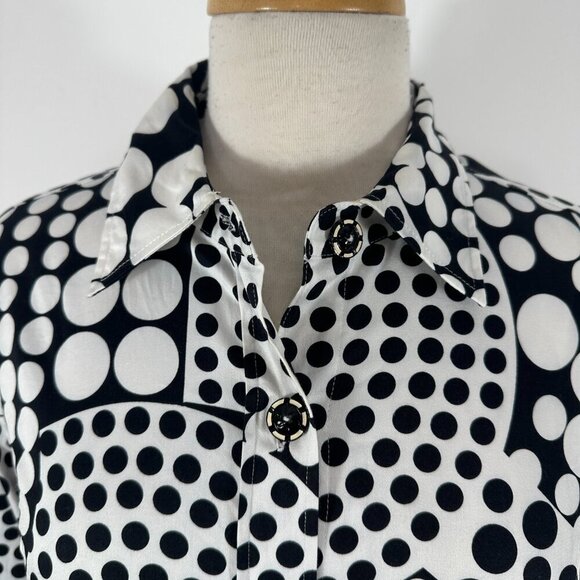 St. John Sport Belted Logo/Circle Print 3/4 Sleeve Shirt Dress Cotton Blend Sz S - Picture 11 of 16
